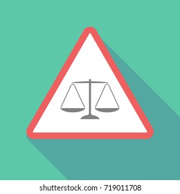 Illustration of a long shadow warning signal with a justice weight scale sign