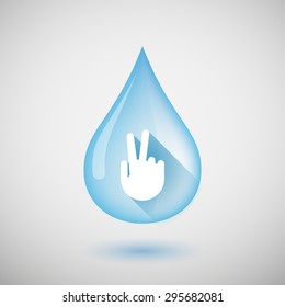 Illustration of a long shadow water drop icon with a victory hand