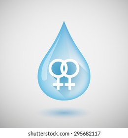 Illustration of a long shadow water drop icon with a lesbian sign