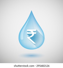 Illustration of a long shadow water drop icon with a rupee sign