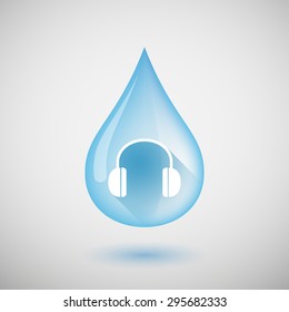 Illustration of a long shadow water drop icon with a earphones