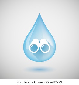Illustration of a long shadow water drop icon with a binoculars