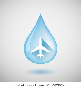 Illustration of a long shadow water drop icon with a plane