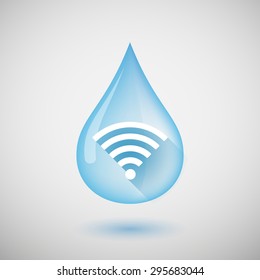 Illustration of a long shadow water drop icon with a radio signal sign