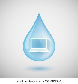 Illustration of a long shadow water drop icon with a laptop