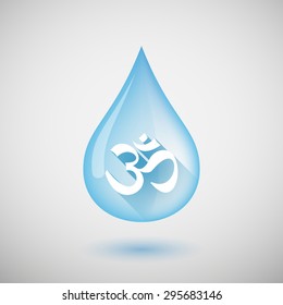 Illustration of a long shadow water drop icon with an om sign