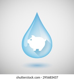 Illustration of a long shadow water drop icon with a pig