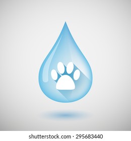 Illustration of a long shadow water drop icon with an animal footprint
