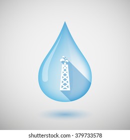 Illustration of a long shadow water drop icon with an oil tower