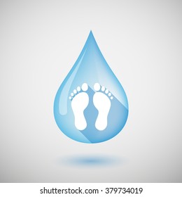 Illustration of a long shadow water drop icon with two footprints