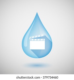 Illustration of a long shadow water drop icon with a clapperboard