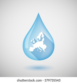 Illustration of a long shadow water drop icon with  a map of Europe 