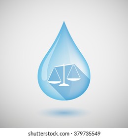 Illustration of a long shadow water drop icon with  an unbalanced weight scale