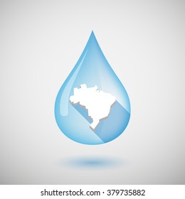 Illustration of a long shadow water drop icon with  a map of Brazil