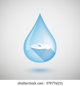 Illustration of a long shadow water drop icon with a hand offering