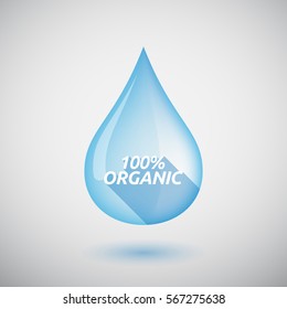 Illustration of a long shadow  water drop with    the text 100% ORGANIC