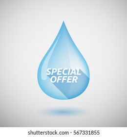 Illustration of a long shadow  water drop with    the text SPECIAL OFFER