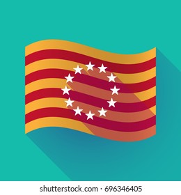 Illustration of a long shadow waving Catalonia flag with  the EU flag stars