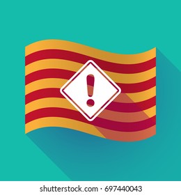 Illustration of a long shadow waving Catalonia flag with   a warning road sign