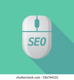 Illustration of a long shadow wireless computer mouse with    the text SEO