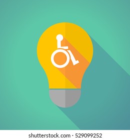 Illustration of a long shadow yellow light bulb with  a human figure in a wheelchair icon