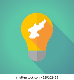 Illustration of a long shadow yellow light bulb with  the map of North Korea