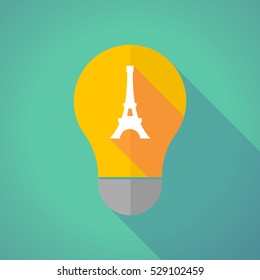 Illustration of a long shadow yellow light bulb with   the Eiffel tower