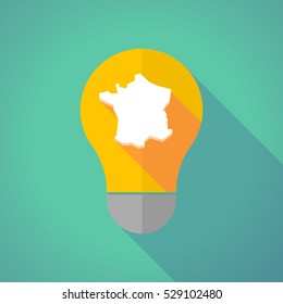 Illustration of a long shadow yellow light bulb with  the map of France