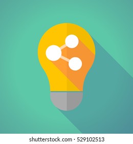 Illustration of a long shadow yellow light bulb with  a network sign