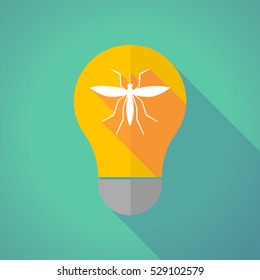 Illustration of a long shadow yellow light bulb with  a mosquito