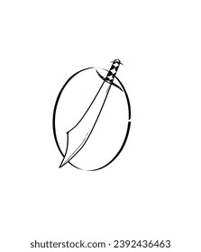 illustration of a long sharp sword with a circle