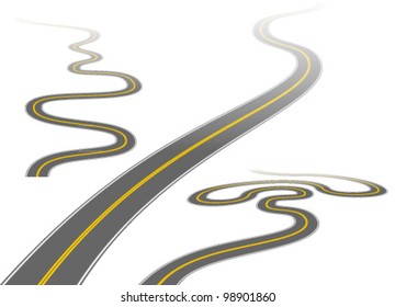 Illustration of a long, winding roads disappearing into the distance.