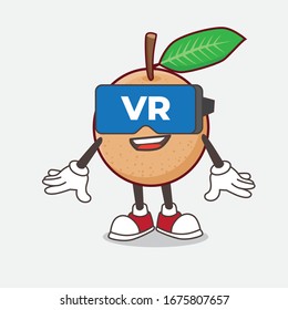 An illustration of Longan Fruit cartoon mascot character with Virtual reality headset