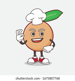 An illustration of Longan Fruit cartoon mascot character in a chef dress and white hat