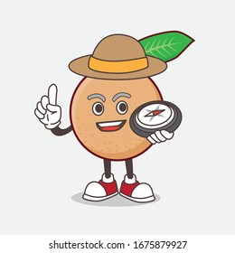 An illustration of Longan Fruit cartoon mascot character having a compass