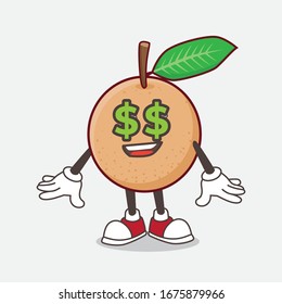An illustration of Longan Fruit cartoon mascot character with money symbol on eyes