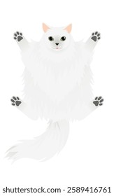 Illustration of a long-haired cat, a silvery-skinned Siberian, in navel-gazing, Vector Illustration