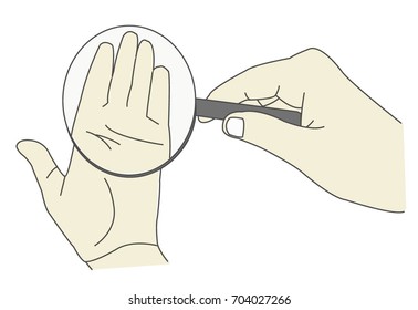 illustration of a looking hand through a magnifying glass