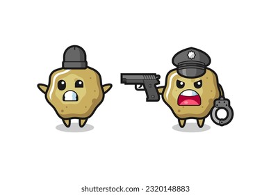 illustration of loose stools robber with hands up pose caught by police , cute style design for t shirt, sticker, logo element