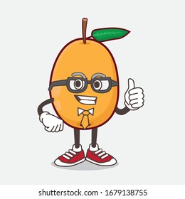 An illustration of Loquat Fruit cartoon businessman mascot character wearing tie and glasses