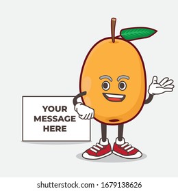An illustration of Loquat Fruit cartoon mascot character with whiteboard