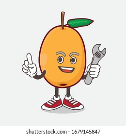 An illustration of Loquat Fruit cartoon mascot character as happy mechanic