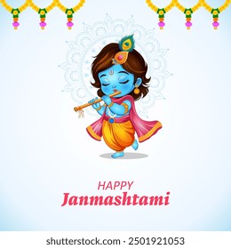 illustration of Lord Bal Krishna in the religious festival background of India for Shri Krishna Janmashtami celebration