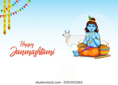 illustration of Lord Bal Krishna in the religious festival background of India for Shri Krishna Janmashtami celebration