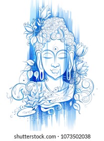 illustration of Lord Buddha in meditation for Buddhist festival of Happy Buddha Purnima Vesak