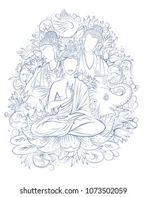 illustration of Lord Buddha in meditation for Buddhist festival of Happy Buddha Purnima Vesak