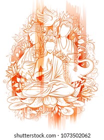 illustration of Lord Buddha in meditation for Buddhist festival of Happy Buddha Purnima Vesak