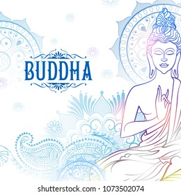 illustration of Lord Buddha in meditation for Buddhist festival of Happy Buddha Purnima Vesak