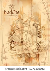 illustration of Lord Buddha in meditation for Buddhist festival of Happy Buddha Purnima Vesak