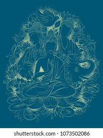 illustration of Lord Buddha in meditation for Buddhist festival of Happy Buddha Purnima Vesak